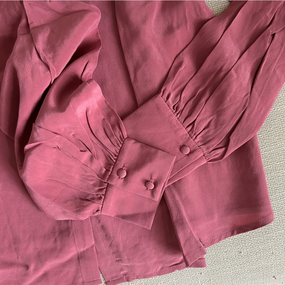 Sezane Chlo Silk Shirt Blouse Rosewood Pink Classic French Top Lace - Picture 9 of 12